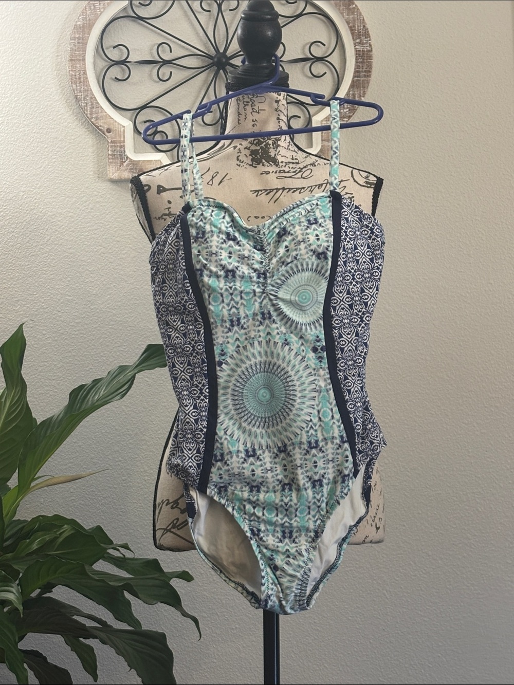 Helen Jon Blue Teal Patterned One-Piece Swimsuit